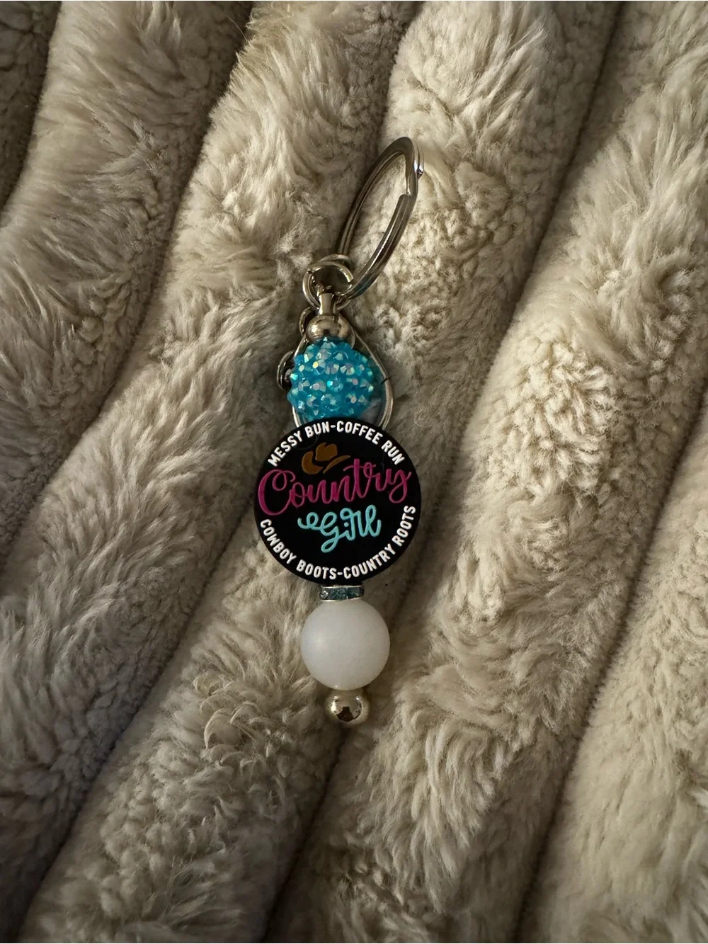 Country Girl Blue Beaded Keychain Charm